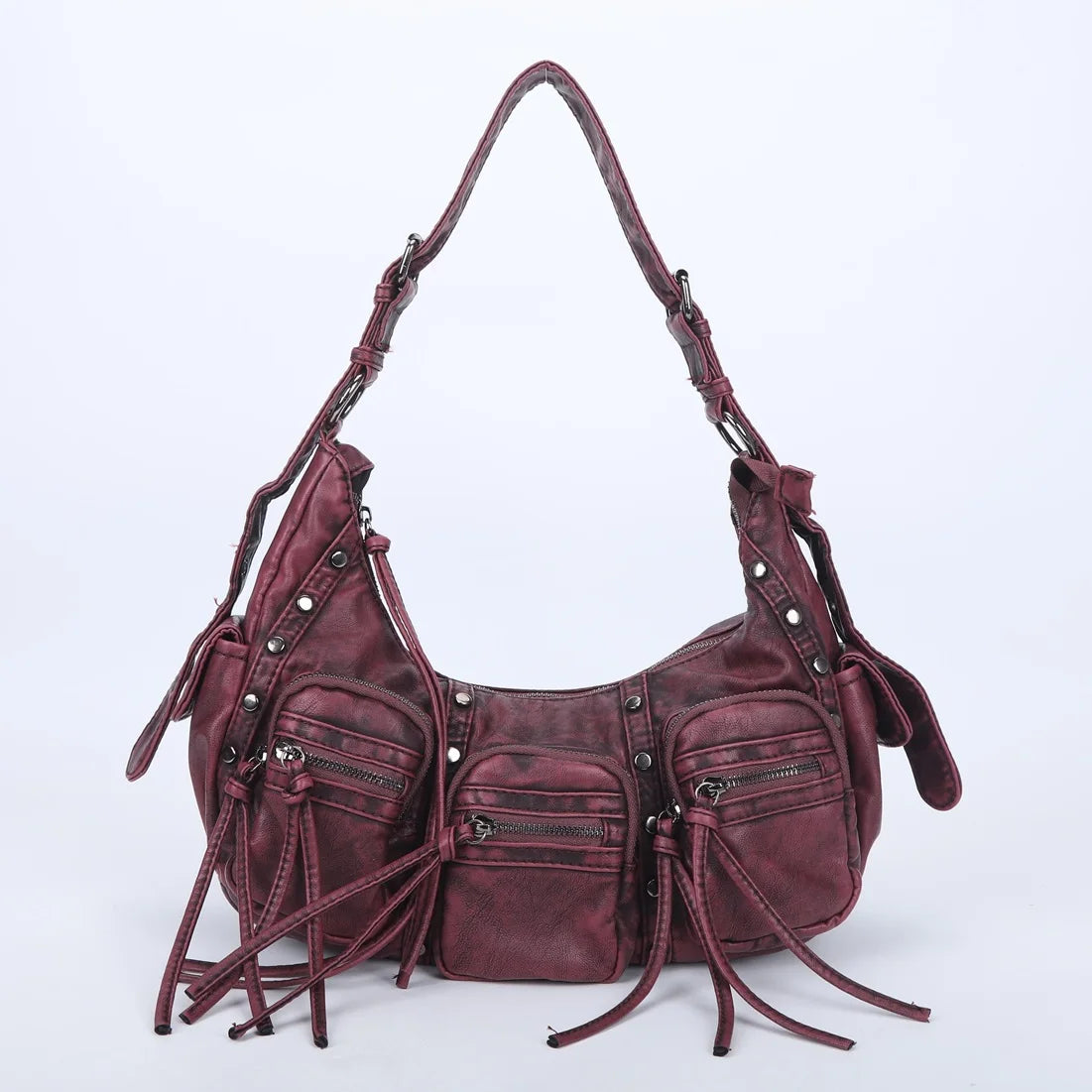 Damen-Schultertasche aus Vintage PU-Leder mit Mehrfachen Innenfächern und Quasten Alltagsbegleiter