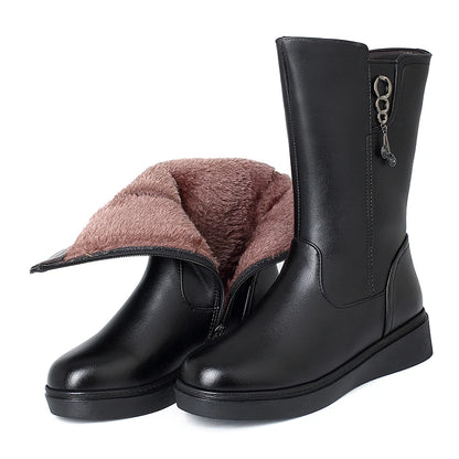 AIYUQI Women's Winter Boots Wool 2025  New Large Size 41 42 43 Women's Snow Boots Wool Flat Women's Mid-Boots