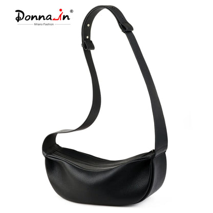 Echtleder Schultertasche Crossbody Schwarz Breiter Tragegurt