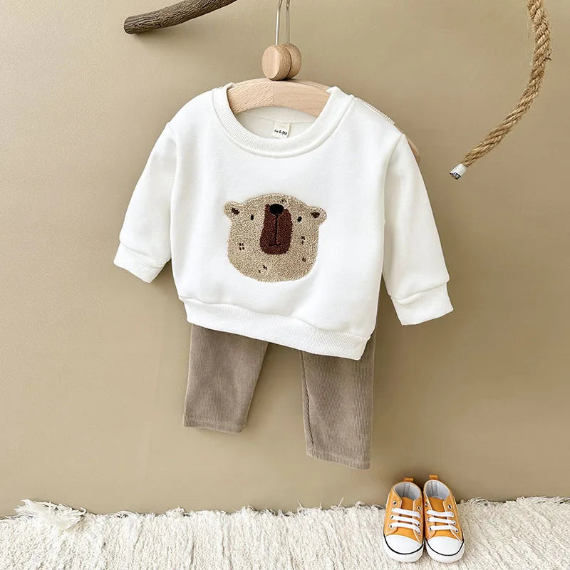 Unisex Baby Outfit Set mit Nette Bär Fleece Hoodie und Hosen