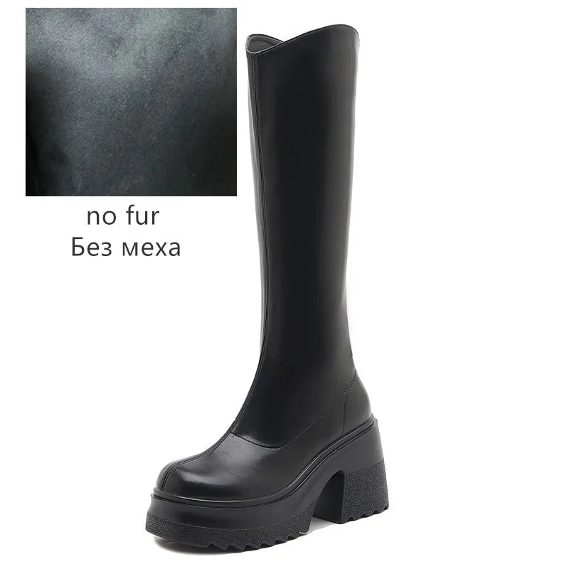 AIYUQI High Heel Boots Women Autumn 2025 New Genuine Leather Platform Boots Women Skinny Leg 10cm Heel High Female Rider Boots