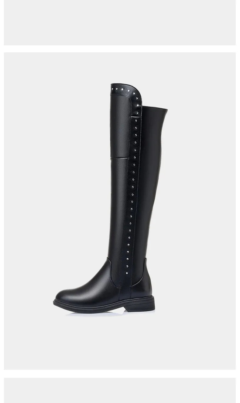 AIYUQI Womens Knee High Boots Winter 2025 New Genuine Leather Women Thigh High Boots Plus Size Wool Warm Women's High Boots