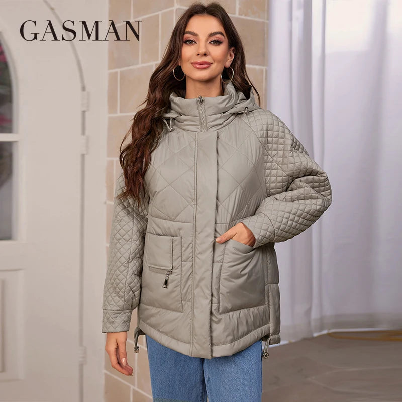 Damen-Frühlingsjacke in mittlerer Länge mit abnehmbarer Kapuze und winddichtem Design – ideal für den Alltag.