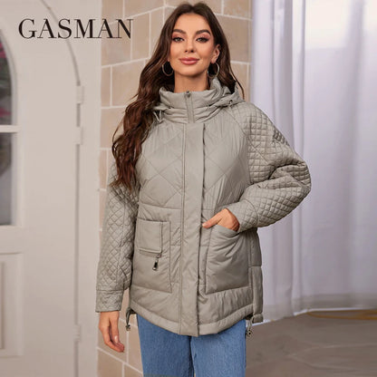 Damen-Frühlingsjacke in mittlerer Länge mit abnehmbarer Kapuze und winddichtem Design – ideal für den Alltag.