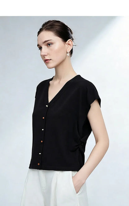 Damen V-Ausschnitt Cardigan Crop Kurzarm Viskose Sommer