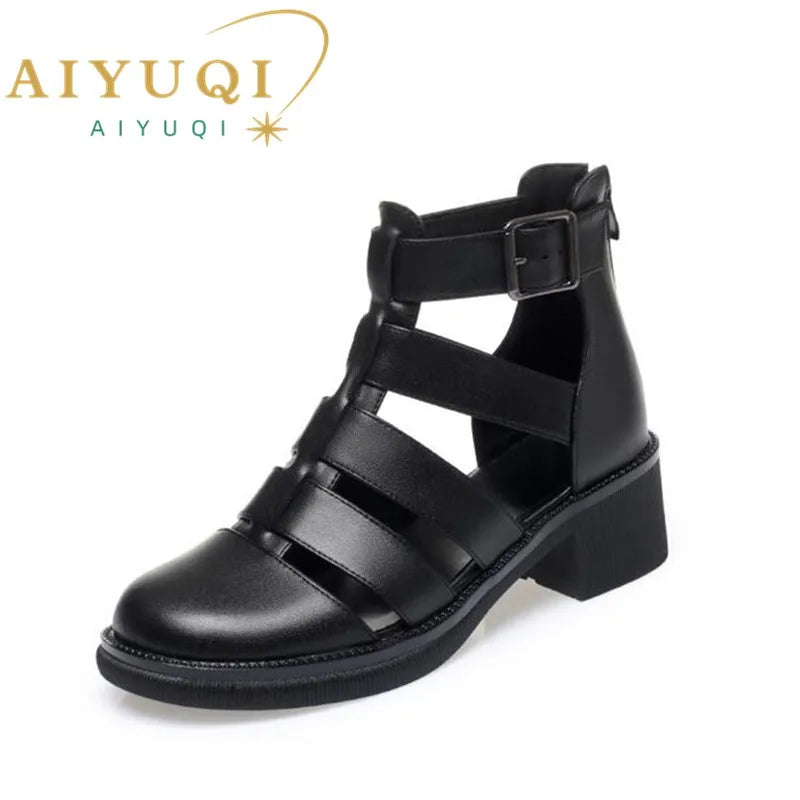 AIYUQI Damen-Sandalen, Sommer, 2022, neue Damen-Sandalen aus echtem Leder, Verschluss, geflochtener Gladiator, rutschfeste, lässige Sandalen für Damen