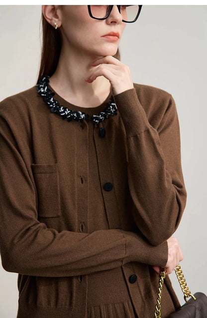 Damen-Strickjacke ärmellos lang Rundhals einfarbig elegant Herbst