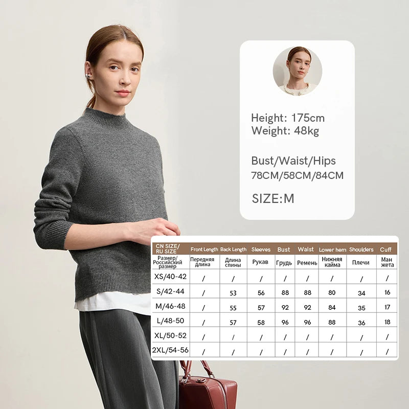 Damen-Halbrollkragen-Pullover 100 % Wolle warm vielseitig Winter