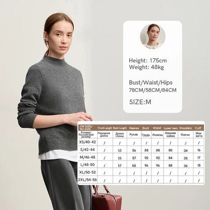 Damen-Halbrollkragen-Pullover 100 % Wolle warm vielseitig Winter
