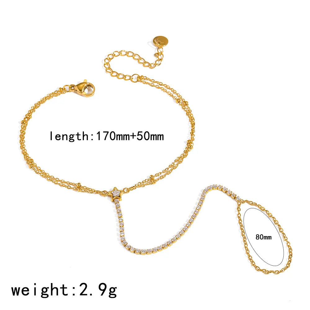 Damen-Handketten-Armband mit Fingerring und Zirkonia