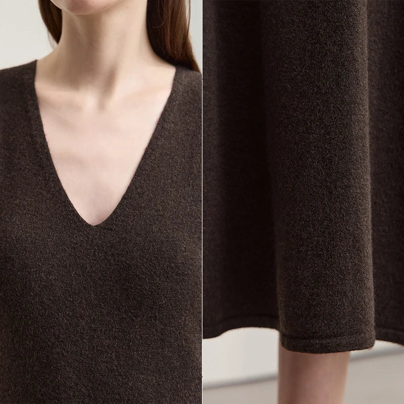 Elegantes Strickkleid Damen Mit V-Ausschnitt Und A-Linie