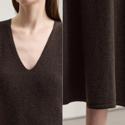 Elegantes Strickkleid Damen Mit V-Ausschnitt Und A-Linie