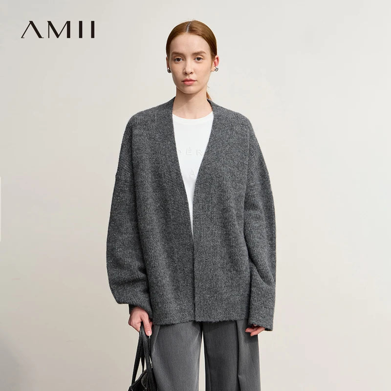 Damen V-Ausschnitt Cardigan lang Wolle-Mix offen Winter