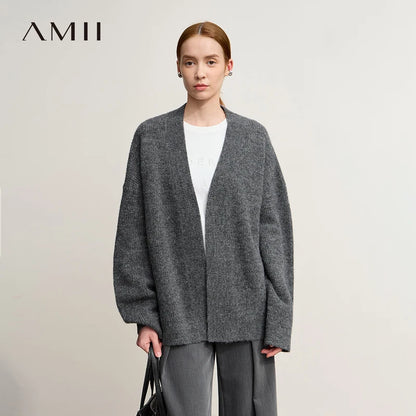 Damen V-Ausschnitt Cardigan lang Wolle-Mix offen Winter