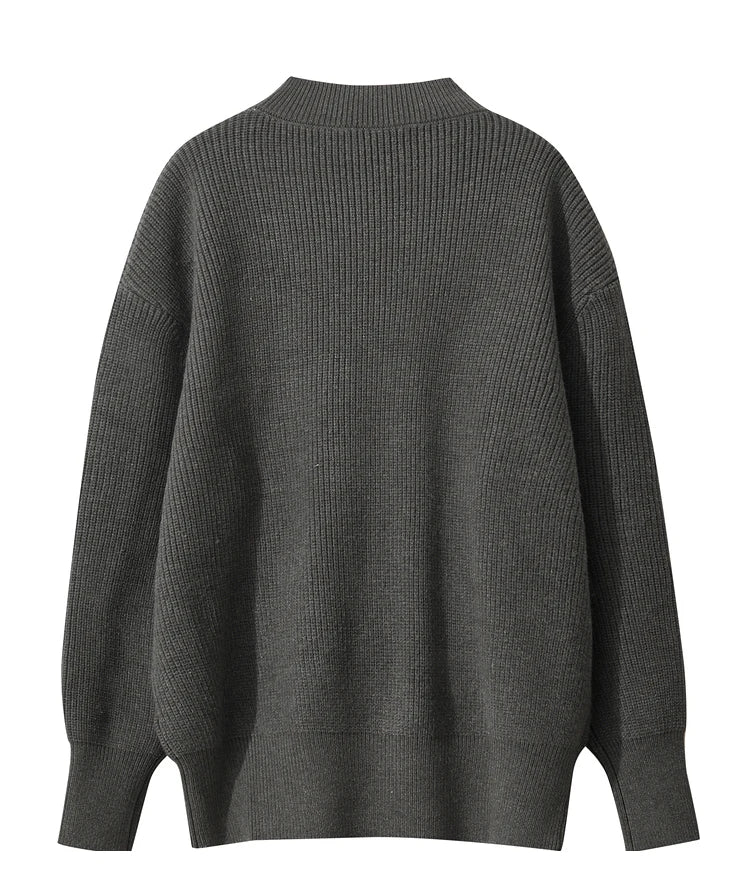 Damen-Rundhalspullover Perlen Strassapplikation locker Winter