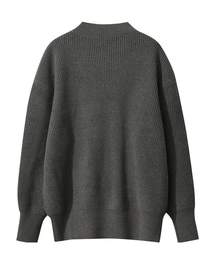 Damen-Rundhalspullover Perlen Strassapplikation locker Winter