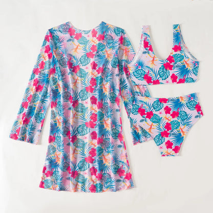 Damen-Bikini-Set mit hohem Bund und Print – dreiteiliges Badeanzug-Set für Strand und Pool