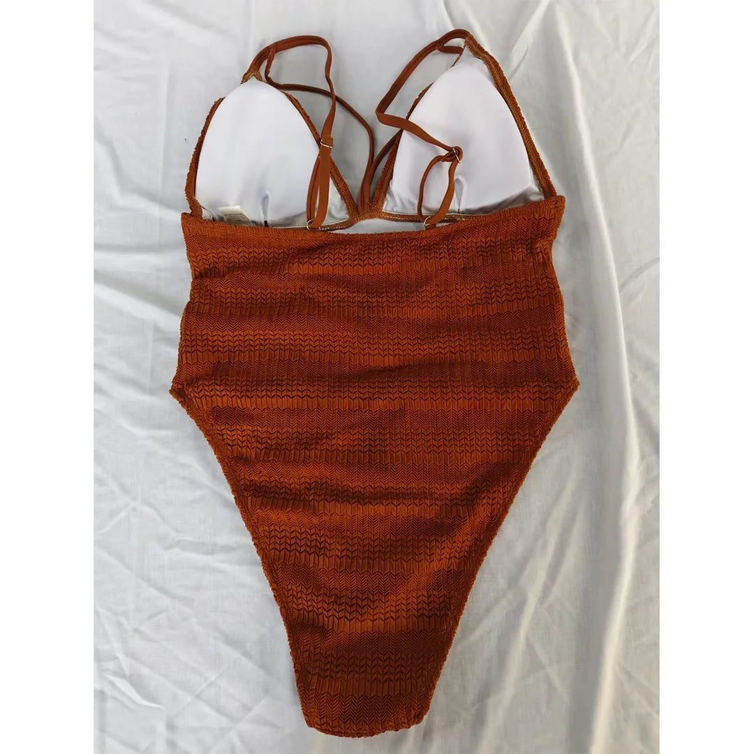 Damen-Badeanzug V-Ausschnitt Mesh High-Leg Monokini 5 Farben