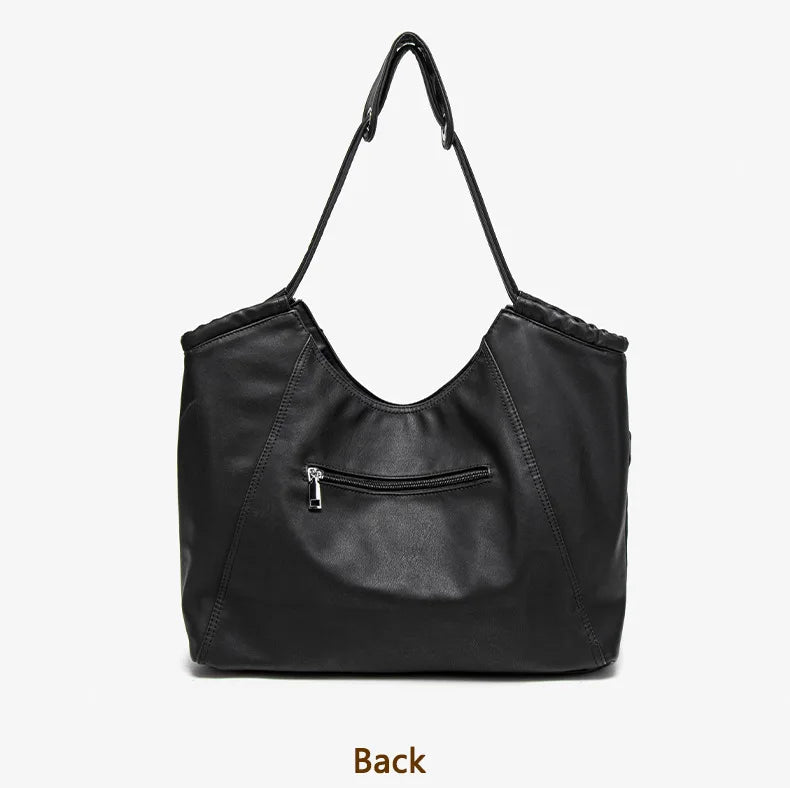 Damen-Schultertasche aus weichem PU mit verstellbaren Schnallenriemen und großem Fassungsvermögen dunkelgrau