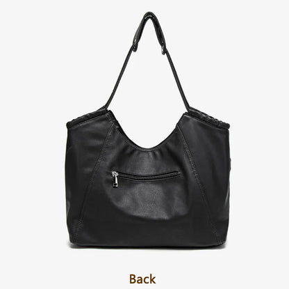Damen-Schultertasche aus weichem PU mit verstellbaren Schnallenriemen und großem Fassungsvermögen dunkelgrau
