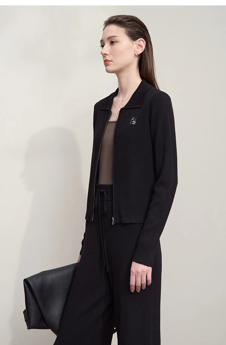 Damen-Strickjacke Buchstaben Slim Reißverschluss Wolle-Mix Herbst-Winter