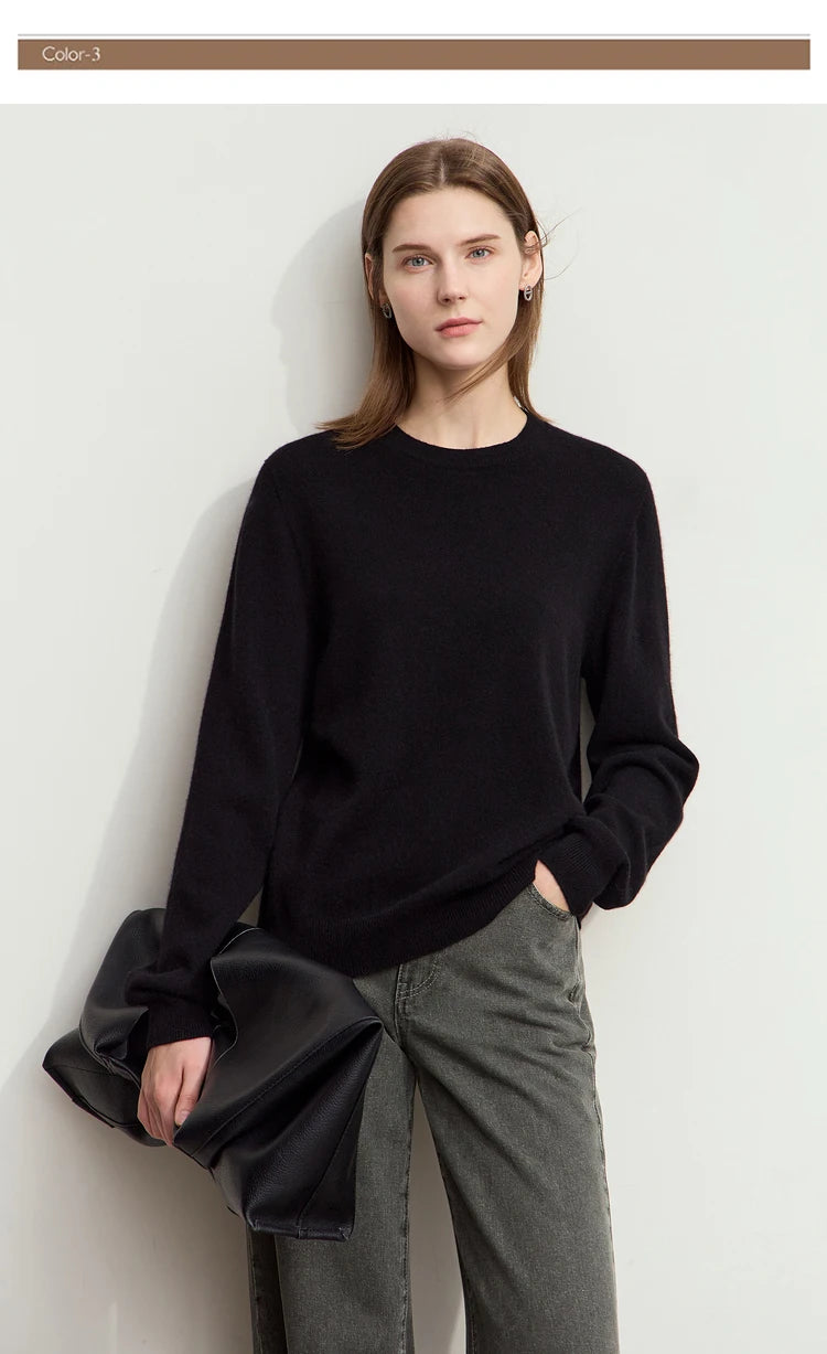 Damen-Rundhalspullover Wolle-Kaschmir nahtlos Streetwear Herbst-Winter