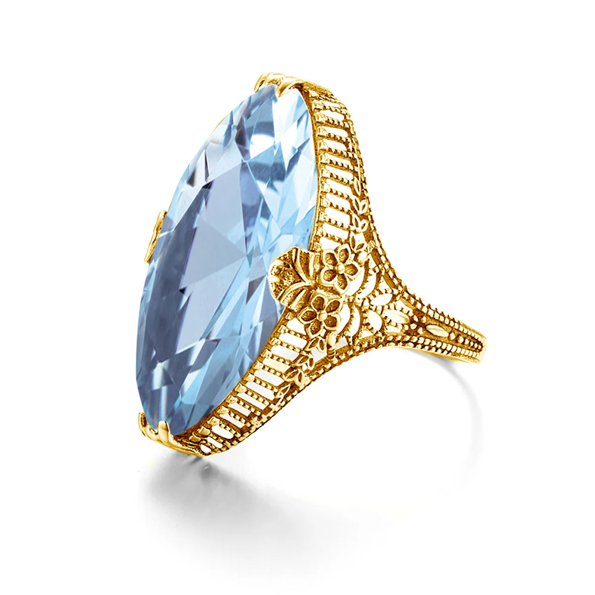 Damen-Ring aus 925er Sterlingsilber mit Aquamarin-Ovalstein, Cocktailring für Party