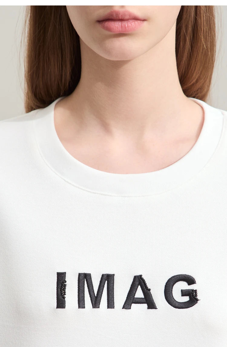 Damen Kleid für Sommer neue lässige O-Ausschnitt Kurzarm Midi gerade Perlen Stickerei Kleid Dame