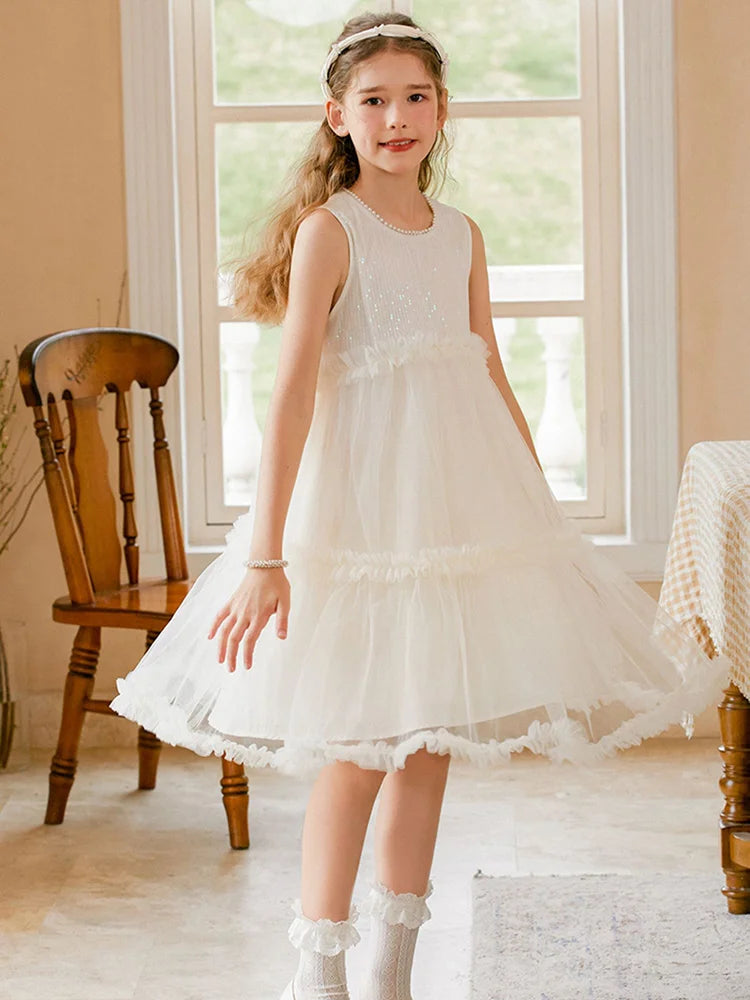 Ärmelloses Sommerkleid für Mädchen in Hellgelb – ideal für Geburtstage, Hochzeiten und festliche Anlässe