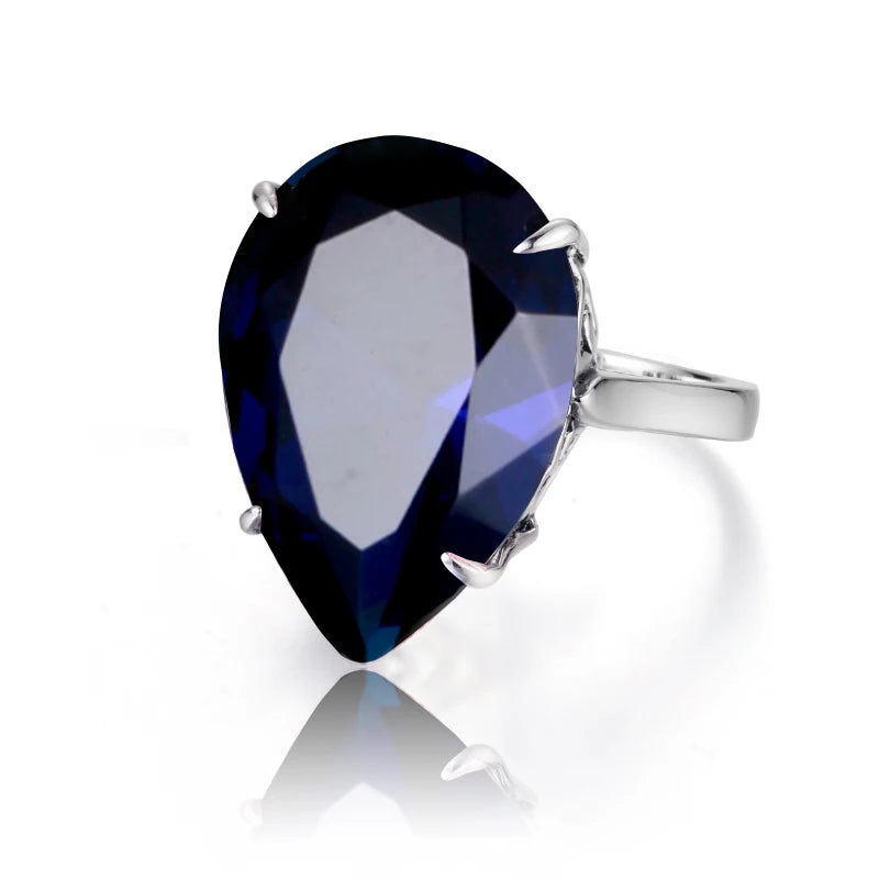 Damen-Ring aus 925er Silber mit grünem Smaragd in Tropfenform, Vintage Schmuckstück mit Echtheitszertifikat