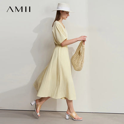 Elegantes Damen Sommerkleid Mit V-Ausschnitt Und Elastischer Taille