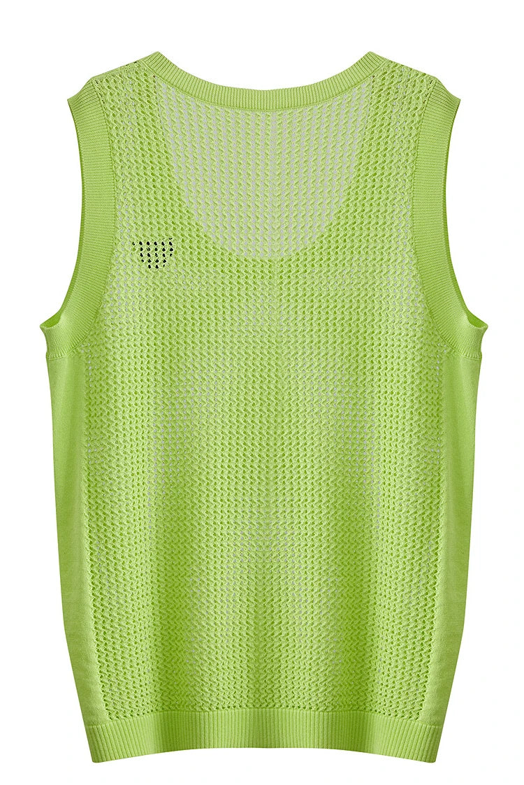 Damen V-Ausschnitt Pullover Viskose ärmellos Lochmuster Sommer