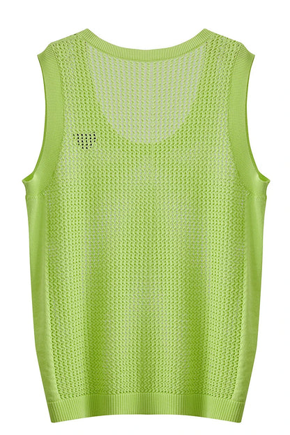 Damen V-Ausschnitt Pullover Viskose ärmellos Lochmuster Sommer