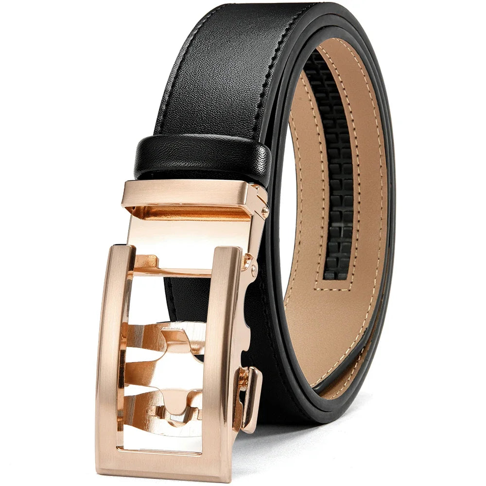 Herren Echtleder-Gürtel Hohles Muster Automatik-Schnalle Unisex 3,5 cm