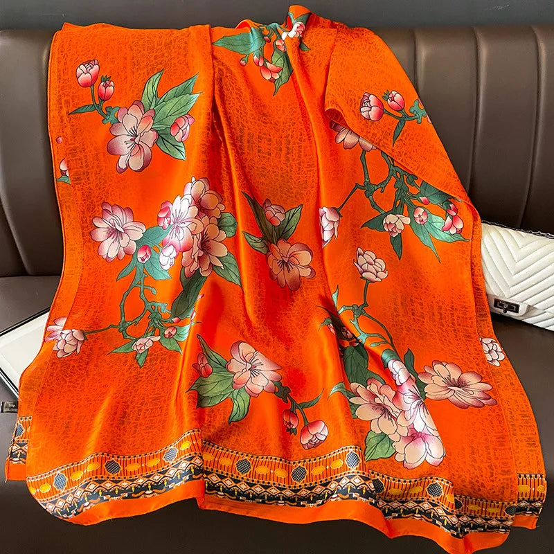 Damen Seidenschal groß Sommer Strand Hijab Turban Foulard Bandana Sonnenschutz