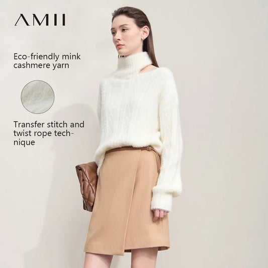 Damen-Rollkragenpullover aus Hohlstrick, locker fallend, langärmlig, cremefarben