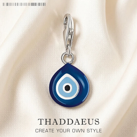 925er Sterling-Silber Charmanhänger mit blauem Auge, rundem Emaille-Design