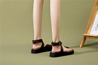 AIYUQI Sandalen für Damen, große Größe, Clip-Zehen, modisch, 2025, neue römische Damen-Sommersandalen, Wildleder, echtes Leder, Strandsandalen für Damen