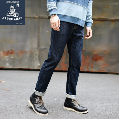 Herren Jeans aus Selvedge Denim in Indigo und Schwarz mit Reißverschluss