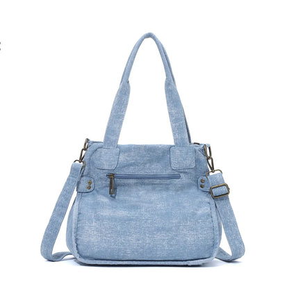 Damen-Schultertasche aus Denim in blau mit Top-Handle viel Stauraum für Alltag und Freizeit großem Innenfach