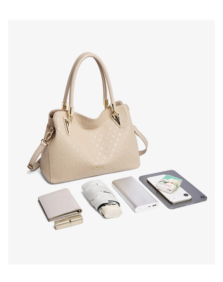 Damen Schultertasche aus echtem Leder mit Diamantprägung und Luxusdesign