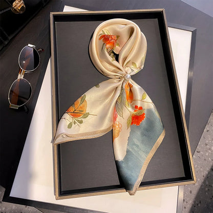 Damen Seidenschal 53cm Pferdprint quadratisch Luxus Haarband Halstuch Büro Hijab