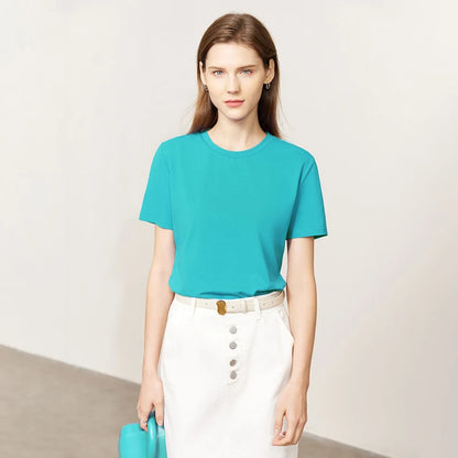 Damen T-Shirt im minimalistischen Stil mit lässigem O-Ausschnitt und kurzen Ärmeln
