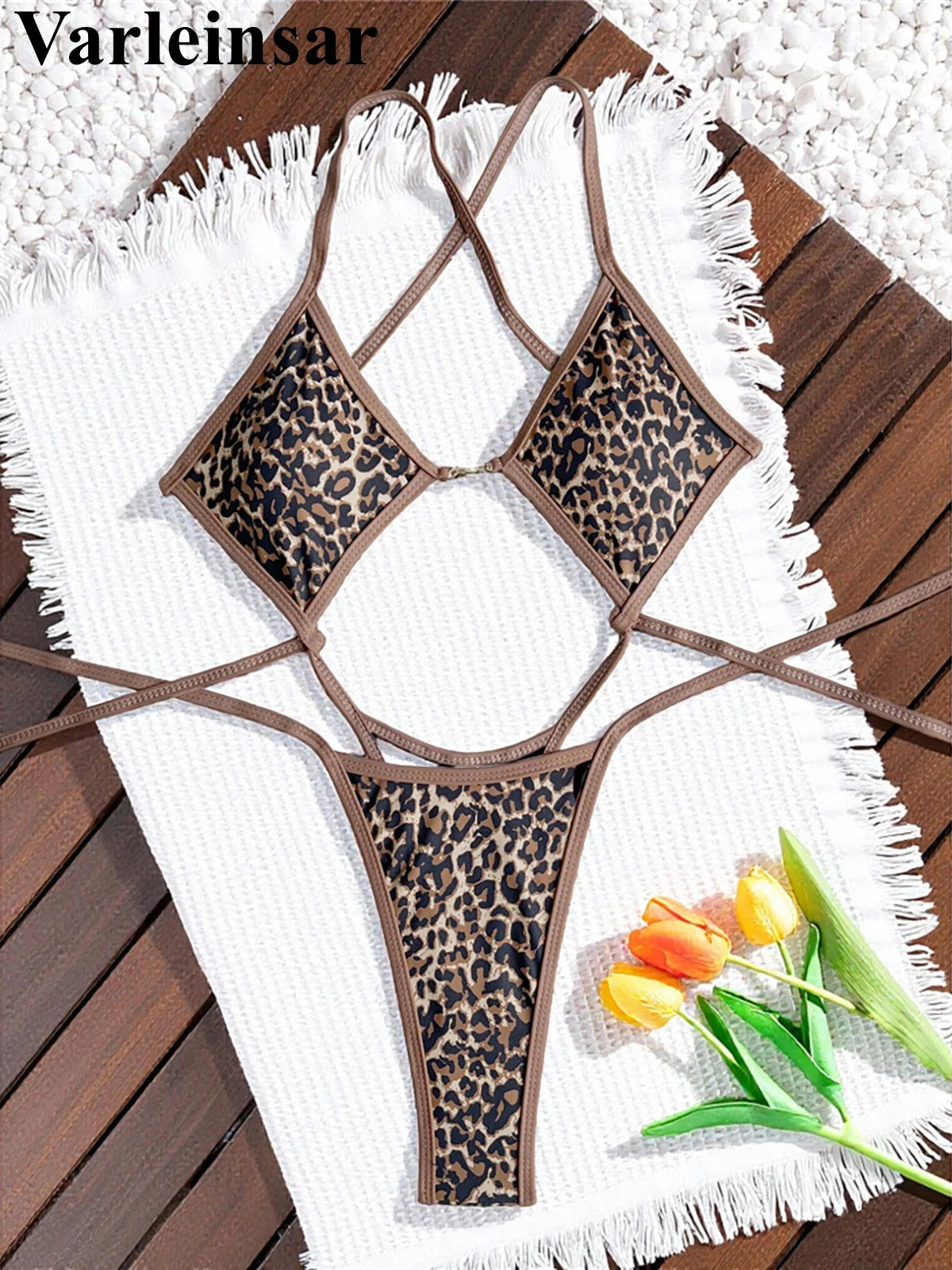 Damen-Badeanzug Leopard Micro-Tanga Weste High-Leg gepolstert