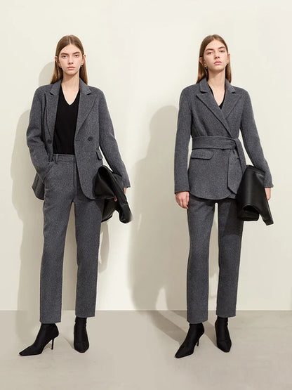 Damen Wollmantel im Minimalismus-Stil für Büro und Winter mit Taschen