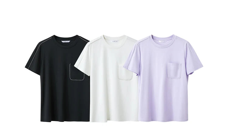 Damen Sommer-T-Shirts im minimalistischen Stil mit O-Ausschnitt und kurzen Ärmeln