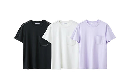 Damen Sommer-T-Shirts im minimalistischen Stil mit O-Ausschnitt und kurzen Ärmeln
