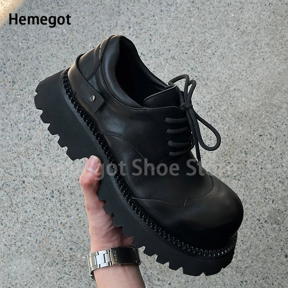 Thick Soles Derby Shoes for Men Black Cowhide Casual Commuter Leather Shoes Size 36-44 Luxury Handmade Top Quality Men Shoes