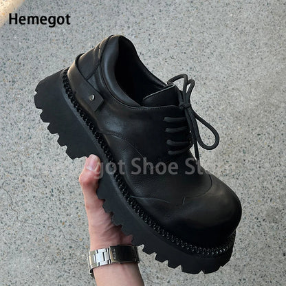 Thick Soles Derby Shoes for Men Black Cowhide Casual Commuter Leather Shoes Size 36-44 Luxury Handmade Top Quality Men Shoes