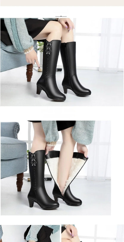 AIYUQI Women High Boots Shiny 2025 New Genuine Leather Wool Warm Women Winter Boots High Heel Fashion Office Boots Women